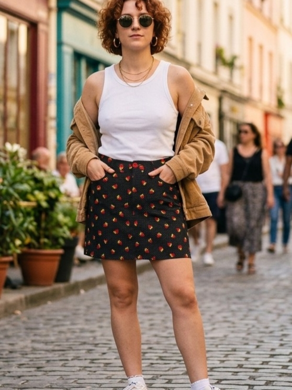 ​Motel Rocks Strawberry Polka Dot Denim Mini Skirt | Size XS Black Red Festival - Picture 2 of 11